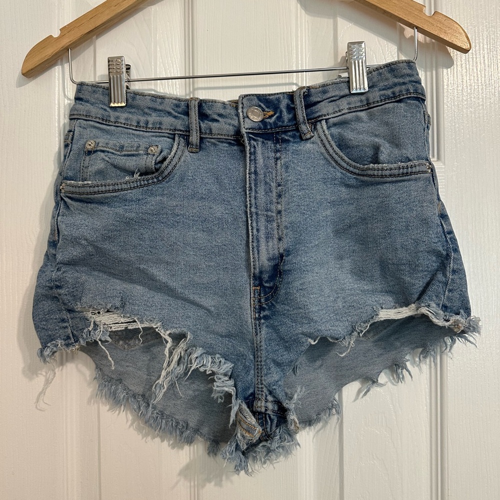 Zara Light Blue Distressed Jean Shorts